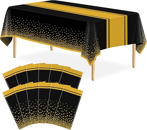 Miniatura 9 de Paquete de 2 Manteles Blancos y Dorados Decoraciones para Fiestas Mantel de Plástico Blanco Impreso Camino de Mesa Dorado 54 x 108 Pulgadas Cubierta