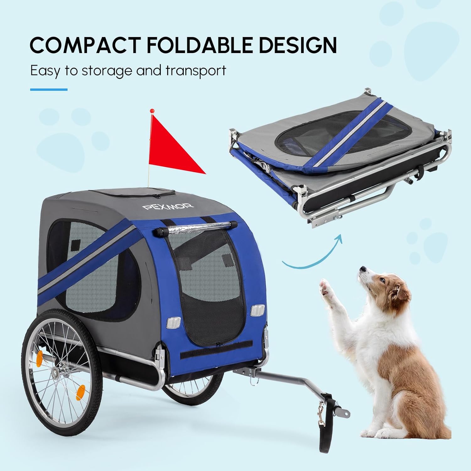 PEXMOR Dog Bike Trailer, Folding Pet Dog Trailer Cart for Bicycle, Bike Cargo Wagon Carrier w/Universal Hitch & 20" Wheel