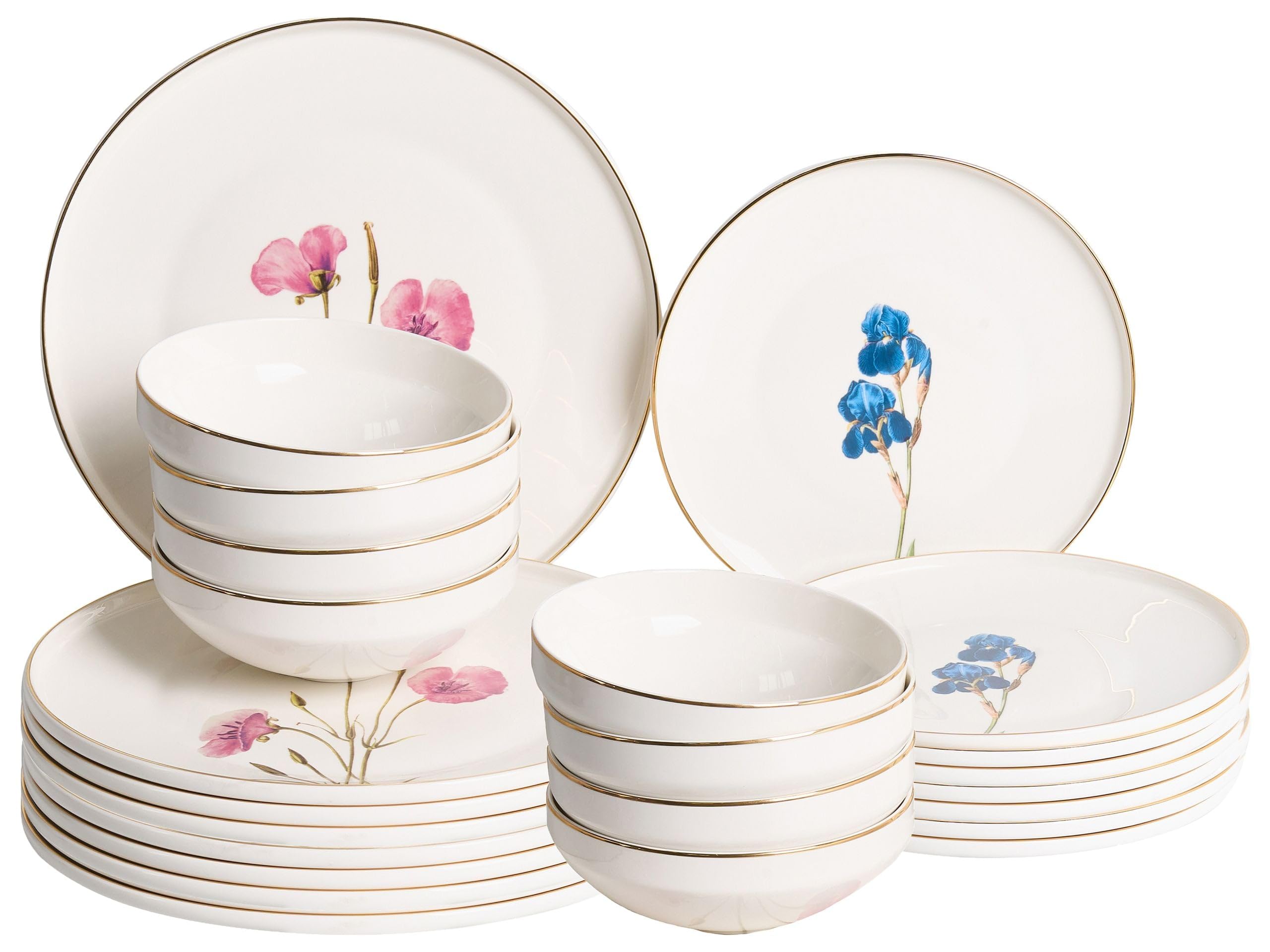 Vaisselle 24 pièces en porcelaine Hyssop, assiettes émaillées fleuries haute qualité