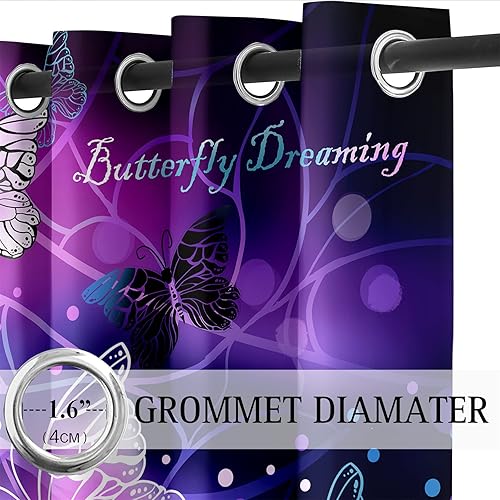 Miniatura 3 de Paneles de cortinas opacas de mariposa para ventana de niñas, cortinas opacas moradas para dormitorio, 2 paneles de 84 pulgadas de largo para