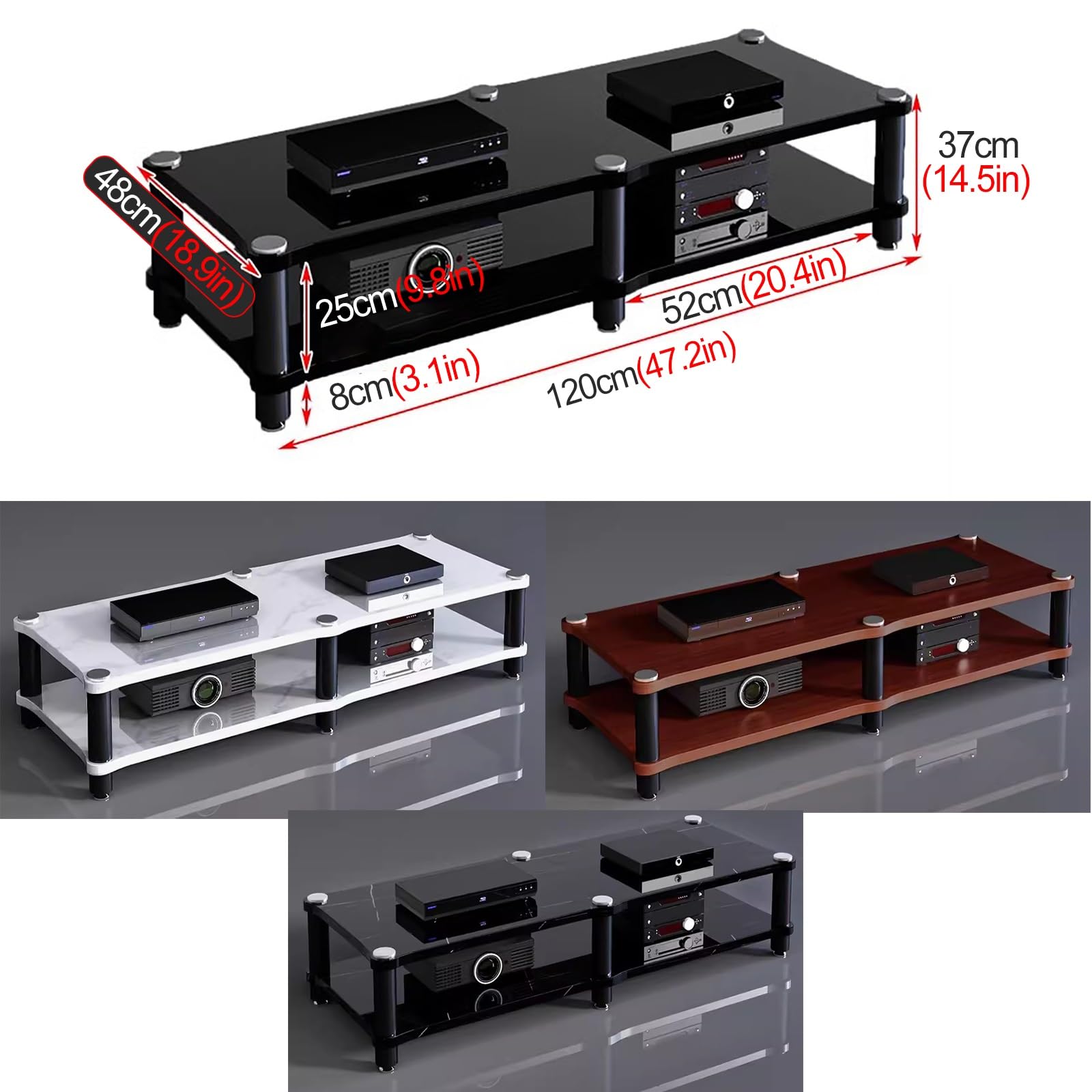 Stojak na media HiFi 120 cm, stojak na audio/wideo, wytrzymały, nowoczesny design, otwarty, modułowy schowek do kina domowego i sprzętu stereo