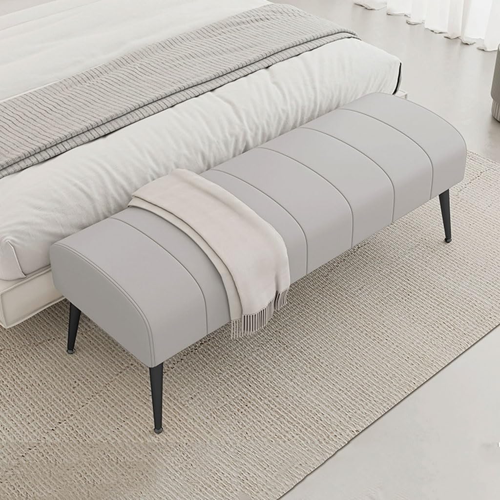Nowoczesna Ławka Na Koniec Łóżka,podnóżek Do Sofy W Salonie, Ławka Na Buty Do Przedpokoju Skórzana Tapicerka Zakrzywione Siedzisko Z Solidnymi Nogami(Light Gray,80cm)