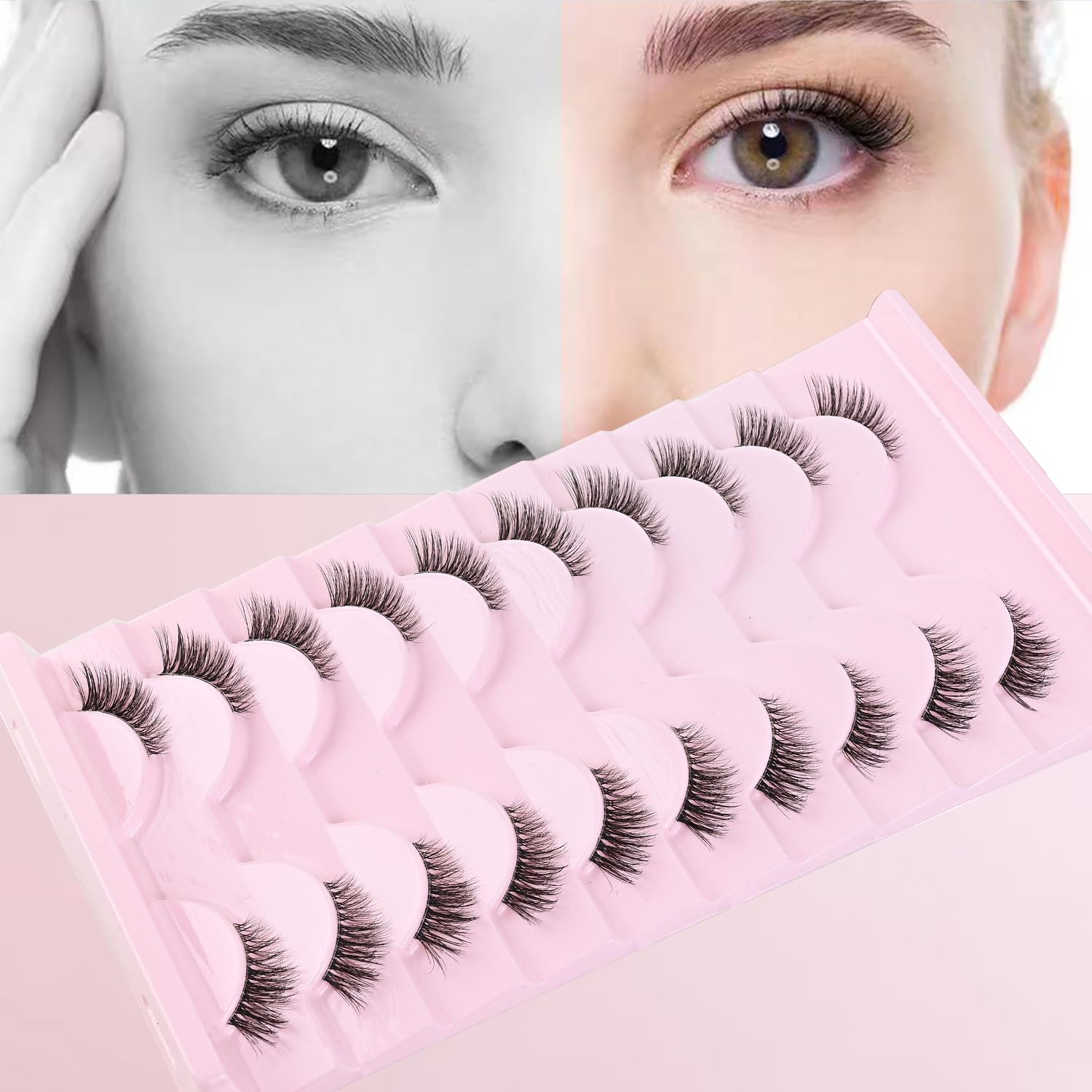 10 Paia Mezze Ciglia Finte, Half Lashes Cat Eye, Finte Naturali Fake Eyelashes Riutilizzabile