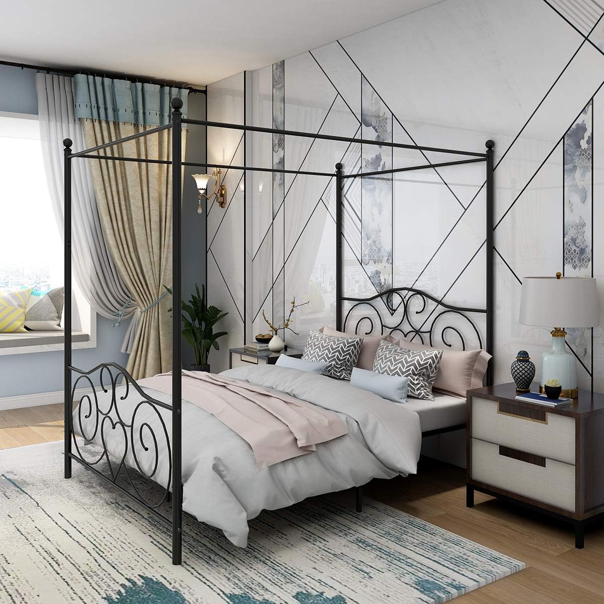 JURMERRY Canopy Bed with Sturdy Metal Frame Premium Steel