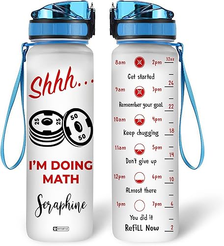 Hyturtle Botella de agua personalizada para amantes del fitness  Cumpleaños  Shhh I'm Doing Math Nombre personalizado 32 oz Litro Botella de agua