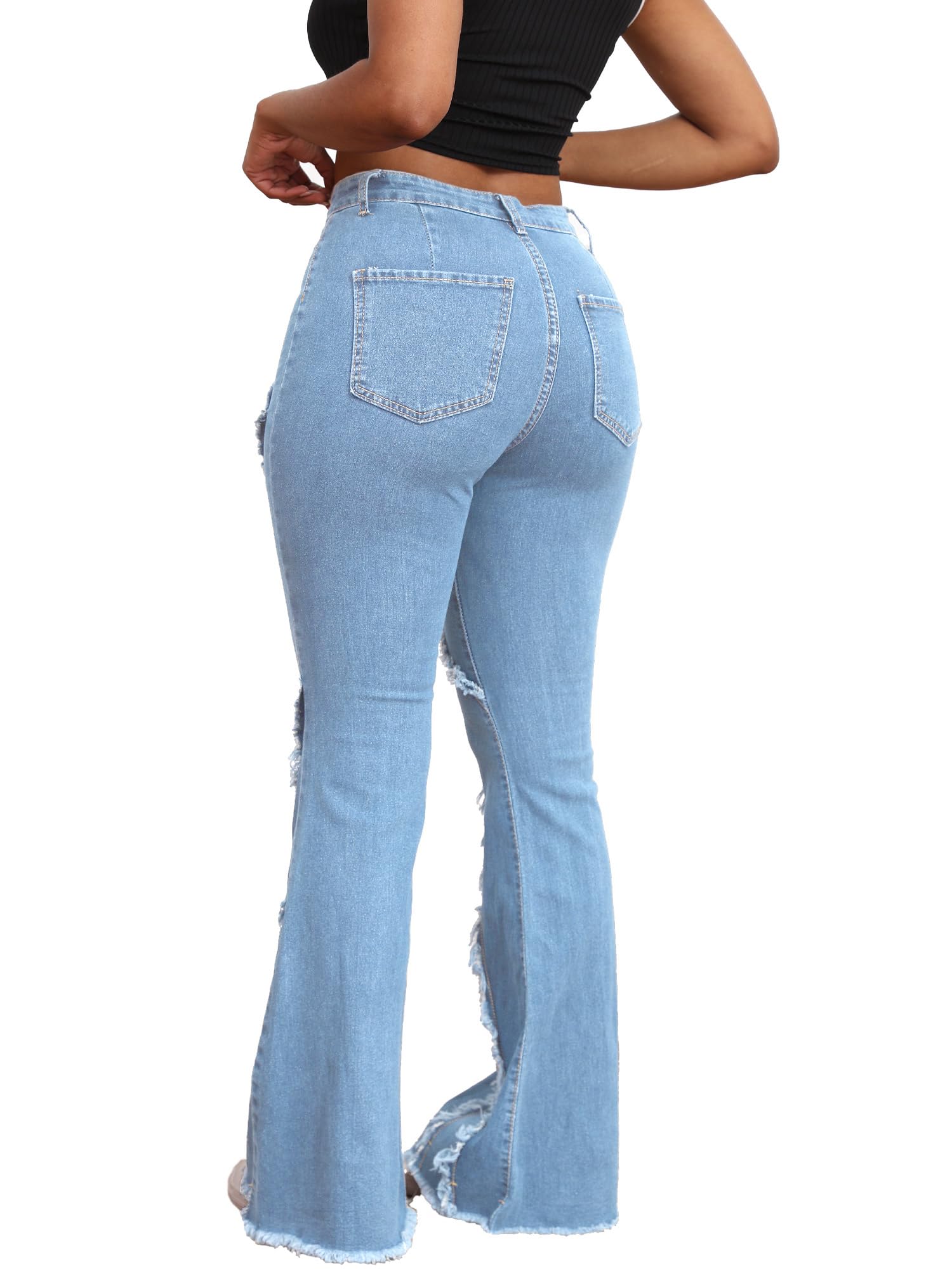 Bell Bottom Jeans for Women Ripped High Waisted Classic Flared Pants: Large 2909lightblue
