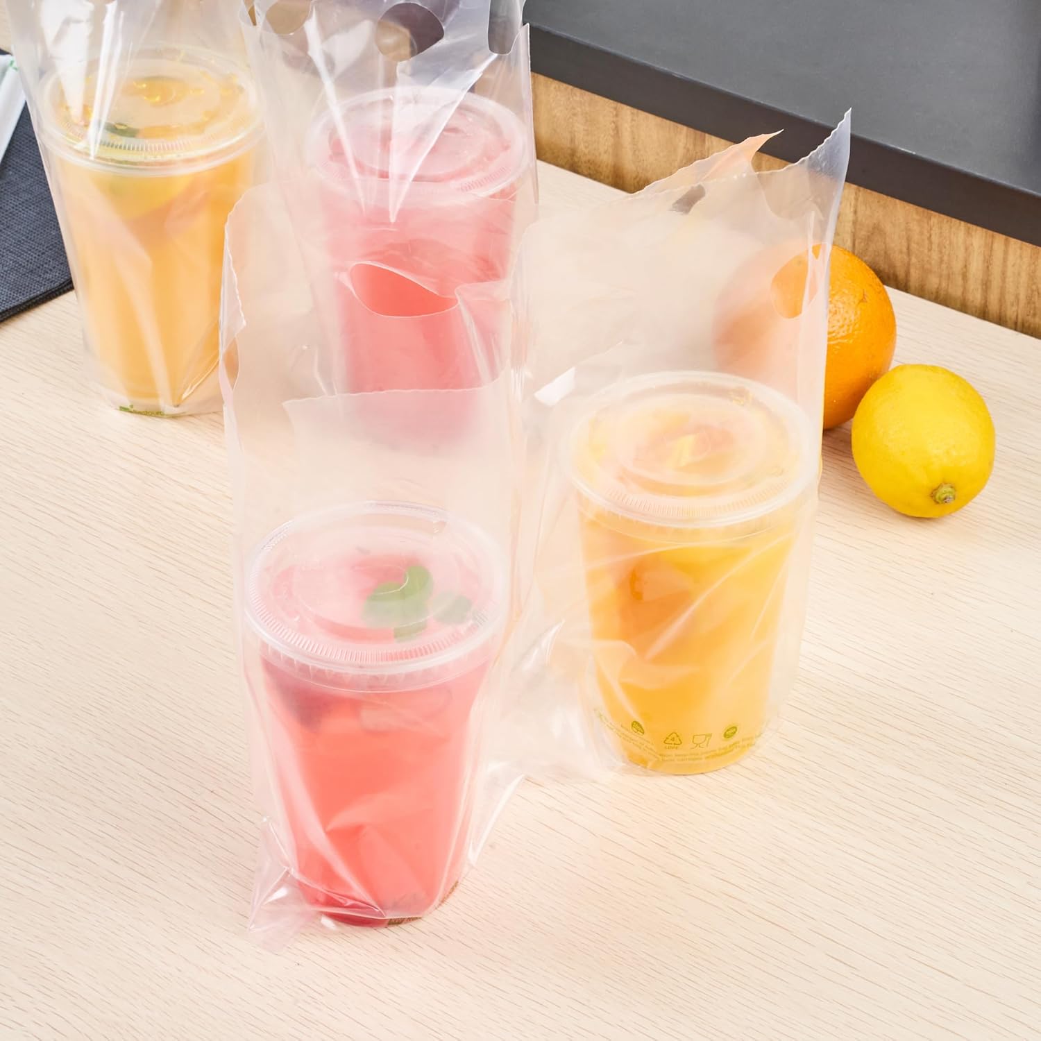 Restaurantware Basic Nature Plastic Drink Carriers 100 Double Cup Plastic Bags For Cups - Disposable With Handles Clear Plastic Drink Delivery Bags For Delivery Coffee Tea Juice