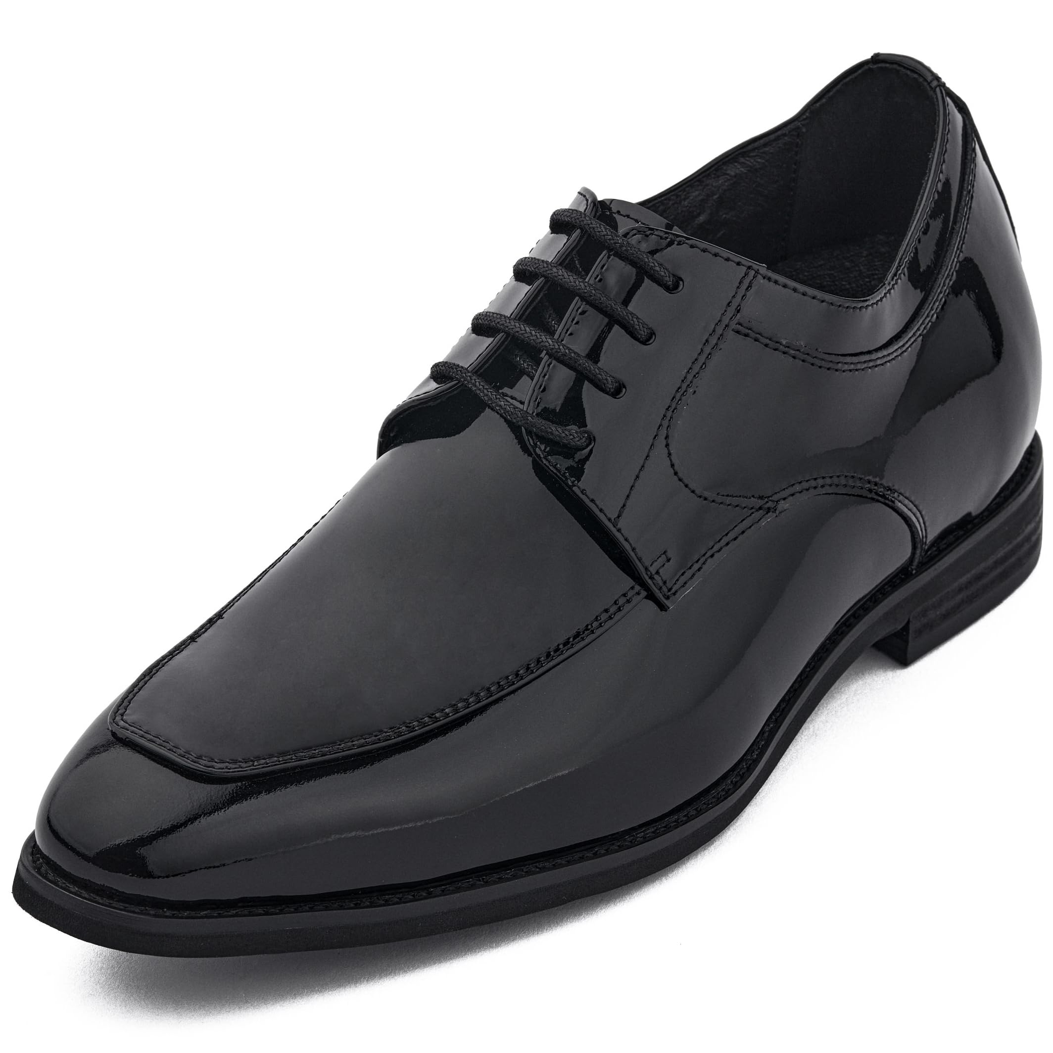 CALTO Men's Invisible Height Increasing Elevator Shoes - Jet Black Patent Leather Lace-up Formal Dress Oxfords - 2.8 Inches Taller - K2710 - Size 12 D
