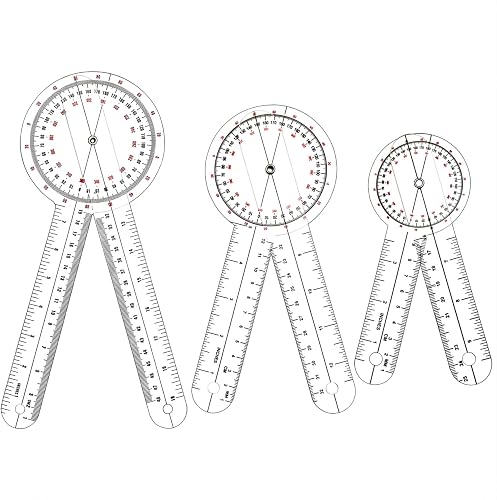 Lot de 3 goniomètres de 15,2/20,3/30,5 cm - Règle d'angle orthopédique transpare