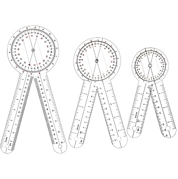 Goniometer Set 3 Pieces of 6/8/12 Inch, Transparent Orthopedic Angle Ruler Plastic Goniometer, 360 Degree Clear Protractor Physical Therapy for Body Measuring Tape Goniometer Protractor Ruler