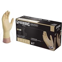 GLOVEWORKS HD Industrial Ivory Latex Gloves, Box of 100, 8 Mil, Size Large, Powder Free, Textured, Disposable, ILHD46100-BX ,Beige
