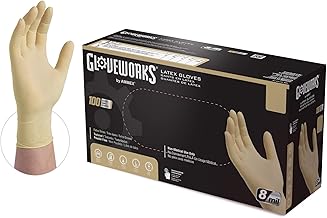 GLOVEWORKS HD Industrial Ivory Latex Gloves, Box of 100, 8 Mil, Size Large, Powder Free, Textured, Disposable, ILHD46100-BX ,Beige