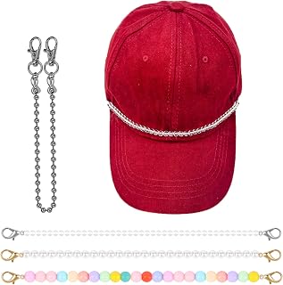 4 Pcs Trucket Hat Chains Bill Decoration Detachable DIY Pearl Chains for Women Metal Hat Chain Trucker Hats Accessory for Men Mesh Baseball Cap Accessories