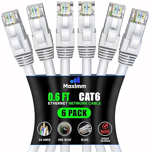 Miniatura 20 de Maximm Cable Ethernet Cat 6 de 10 pies (paquete de 6) - Cable LAN de alta velocidad, cable de Internet, cable de conexión y cable de red - UTP,
