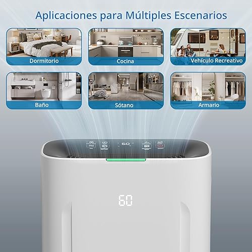 Miniatura 6 de Deshumidificador de 80 pintas para sótanos con tanque de agua grande de 6.5 litros, temporizador de 24 horas, bloqueo infantil, descongelación,