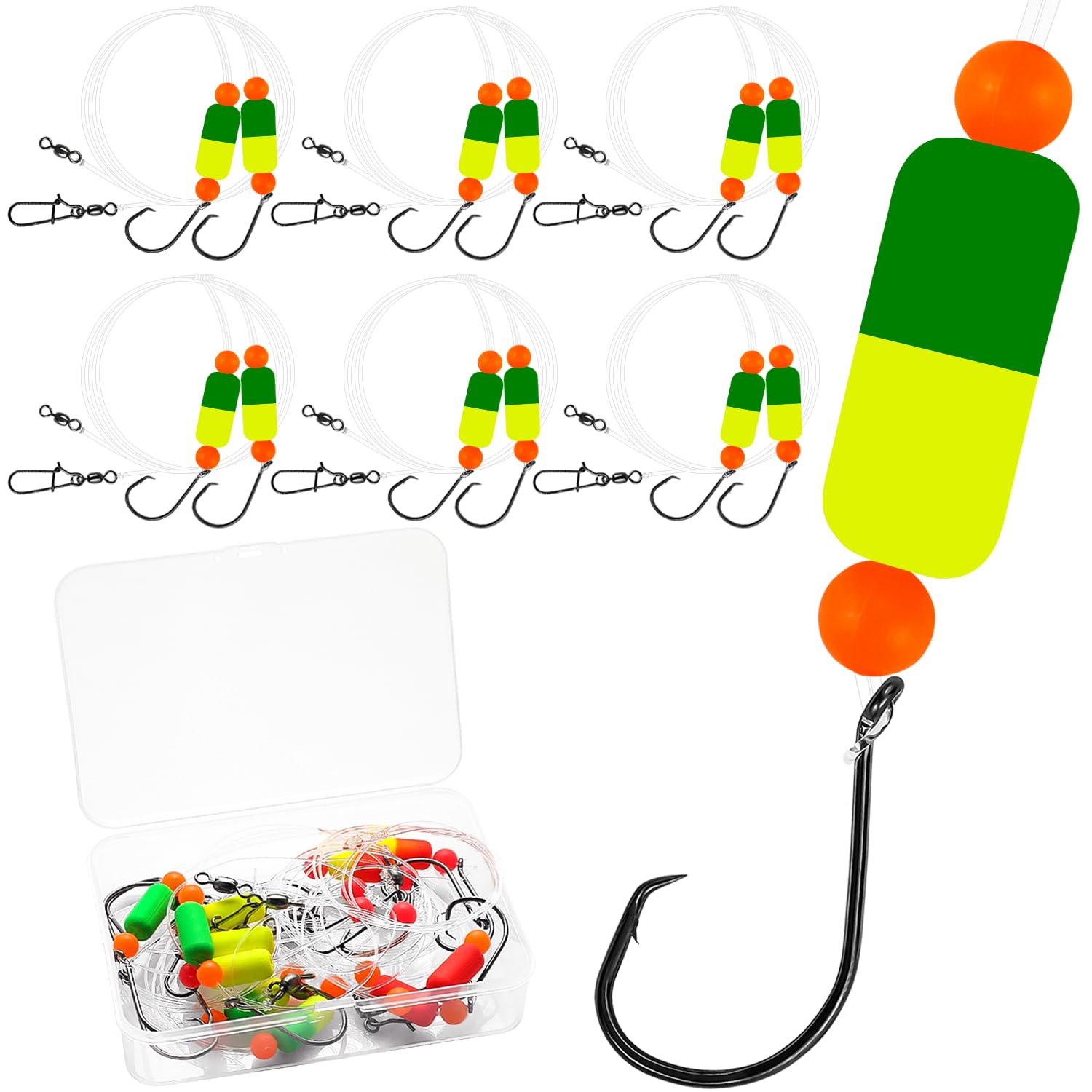 Pompano Rig Saltwater Surf Fishing Rigs – Double Drop Leader Rigs with Hooks, Floats, Beads & Snap – Easy Pre-Tied Terminal Tackle for Pompano, Whiting, Redfish