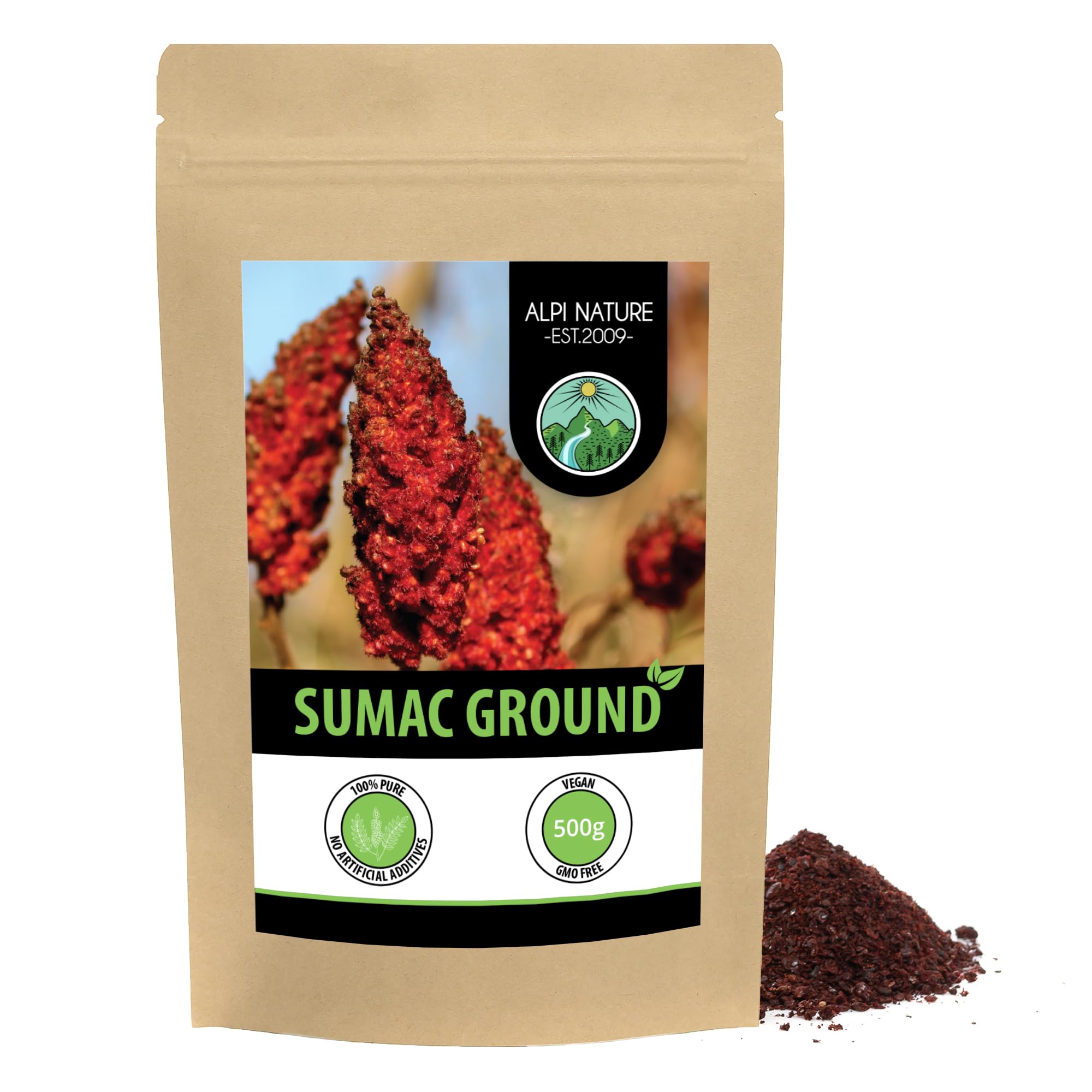 Alpi NatureSumac Spice Powder 500g 1.1 lb, Dried and Ground Sumac Berries Blended with Salt
