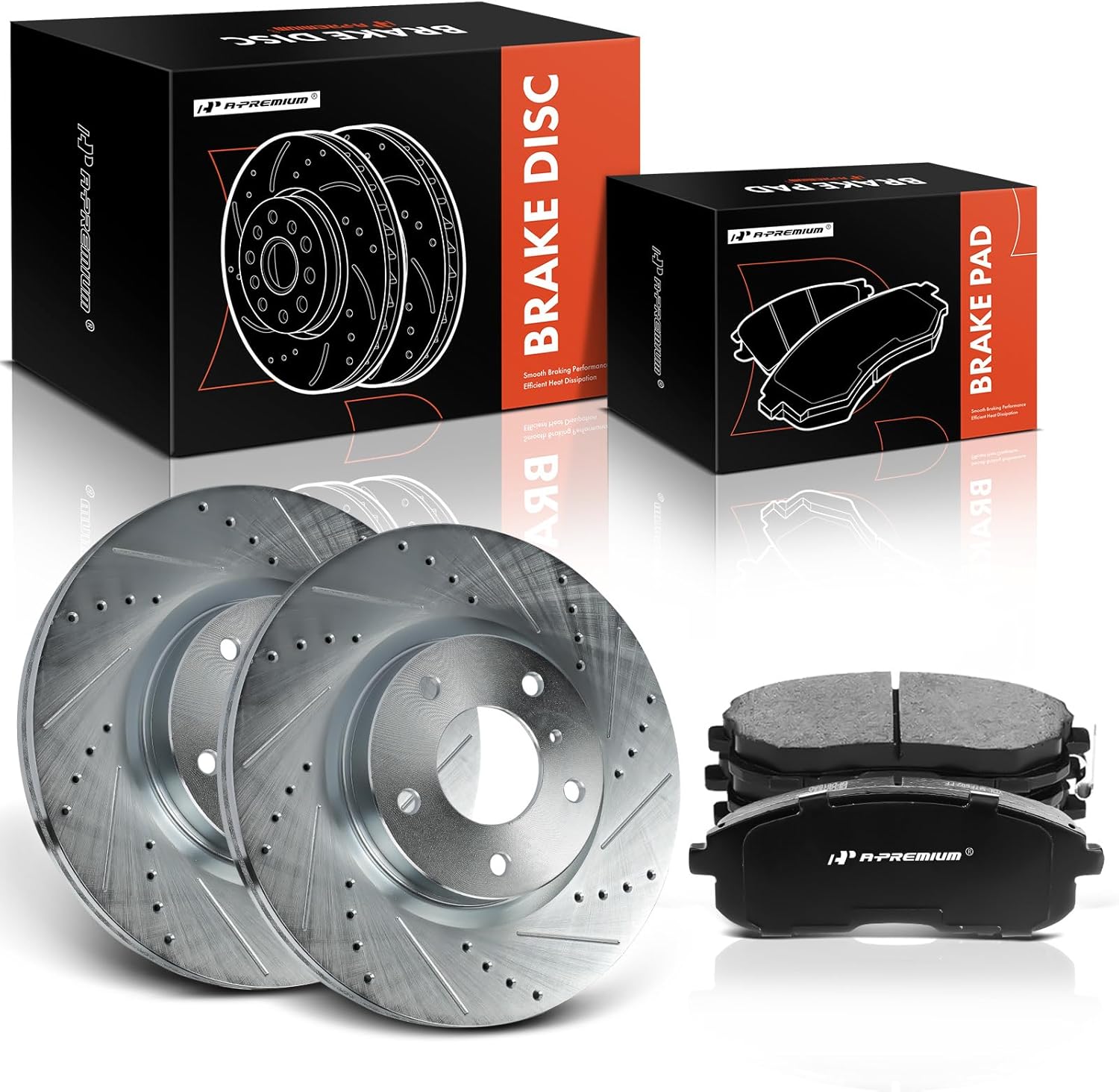 A-Premium 11.64 inch (295.7mm) Front Drilled and Slotted Disc Brake Rotors + Ceramic Pads Kit Compatible with Select Infiniti, Nissan models - 350Z 2003-2005, G35 2003-2005, 6-PC Set