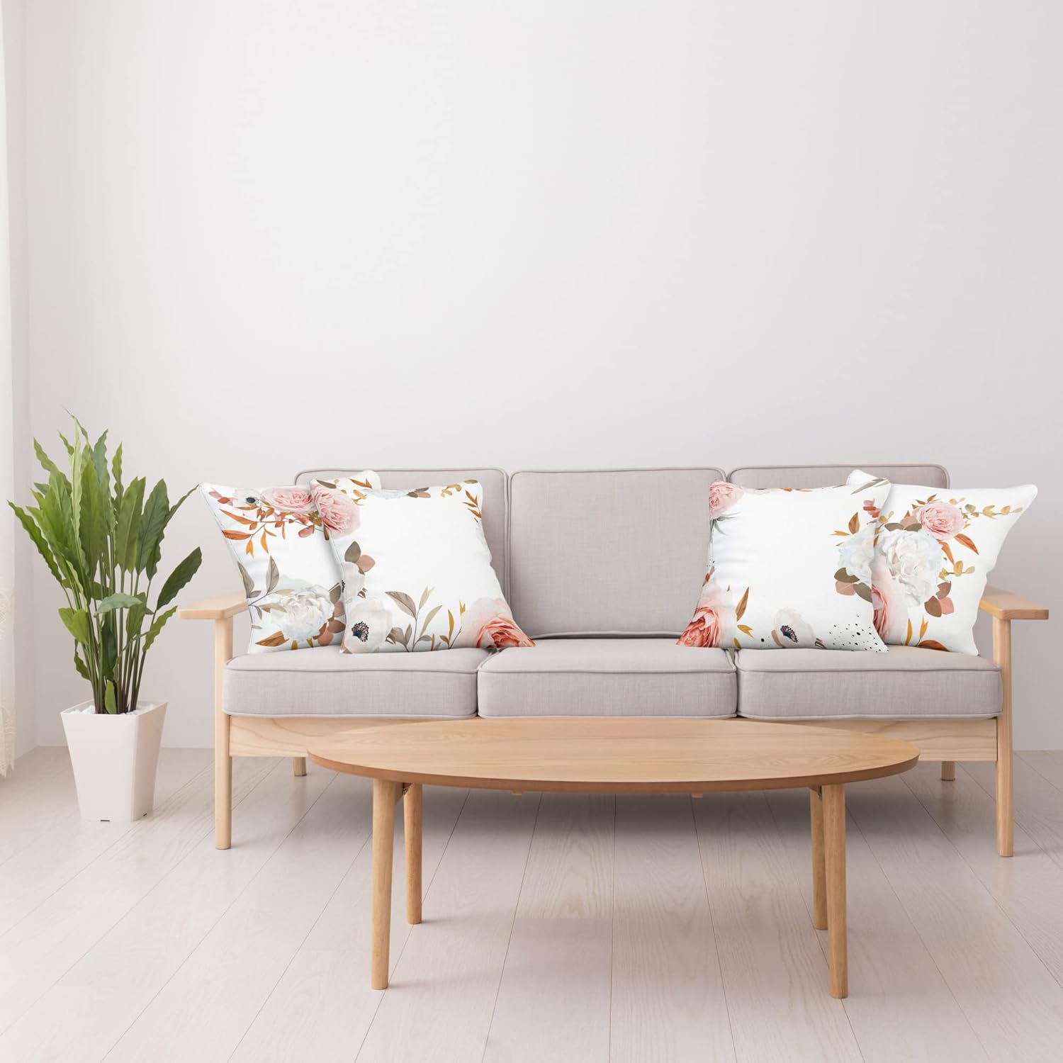Ambesonne Floral Throw Pillow Cushion Case Pack of 4, Pastel Colored Romantic Style Blossoming Roses and Carnation Minimal Love, Modern Accent Double-Sided Printing, 20" x 12", Coral Fawn and White