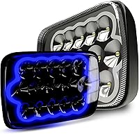 Vista 1 de 2 piezas de faros de haz sellado todoterreno Plug and Play H6054 7x6 5x7 luz automática con luces de halo azules compatibles con Wrangler YJ XJ
