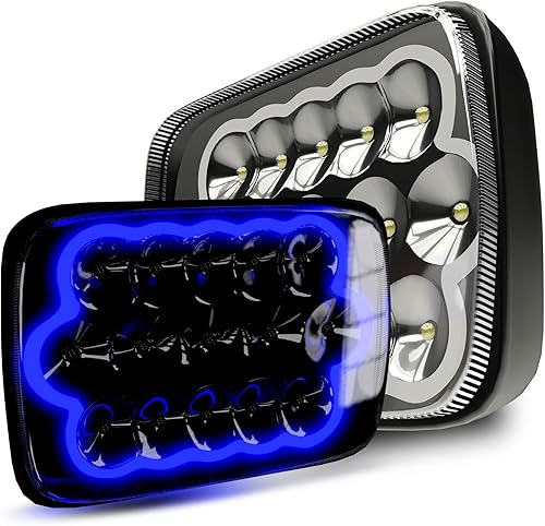 2 piezas de haz sellado todoterreno Plug and Play H6054 7x6 5x7 luz automática con luces de halo azules compatibles con Wrangler YJ XJ Cherokee E250