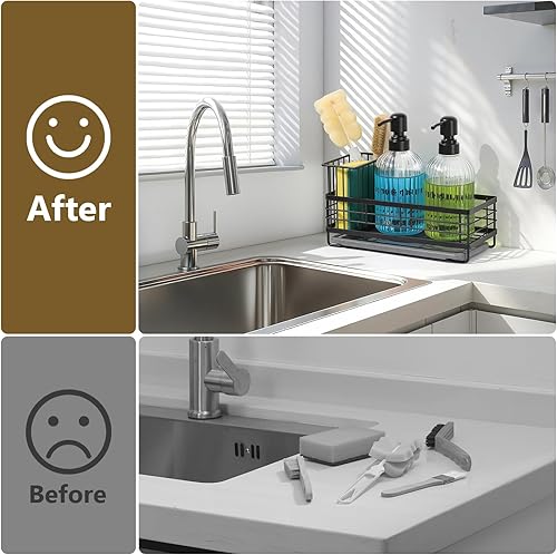 Miniatura 5 de Shinowa Organizador para fregadero de cocina, soporte de esponja para fregadero de cocina con piedra de secado instantáneo, organizador de fregadero