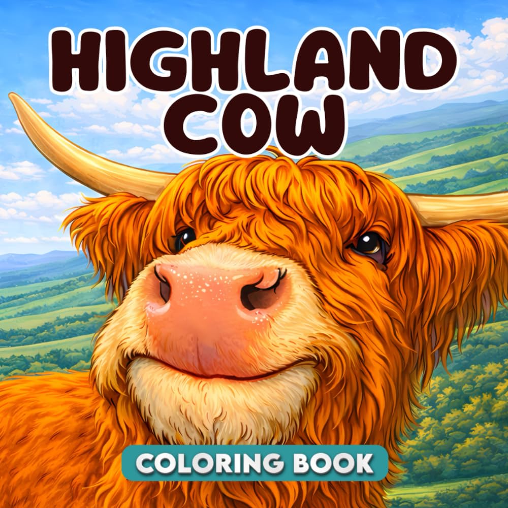 Highland Cow Coloring Book: Realistic Illustrations of Scottish Highland Cattle and Cute Calves with Rustic Farm Scenes for Adults, for Women and Nature Lovers