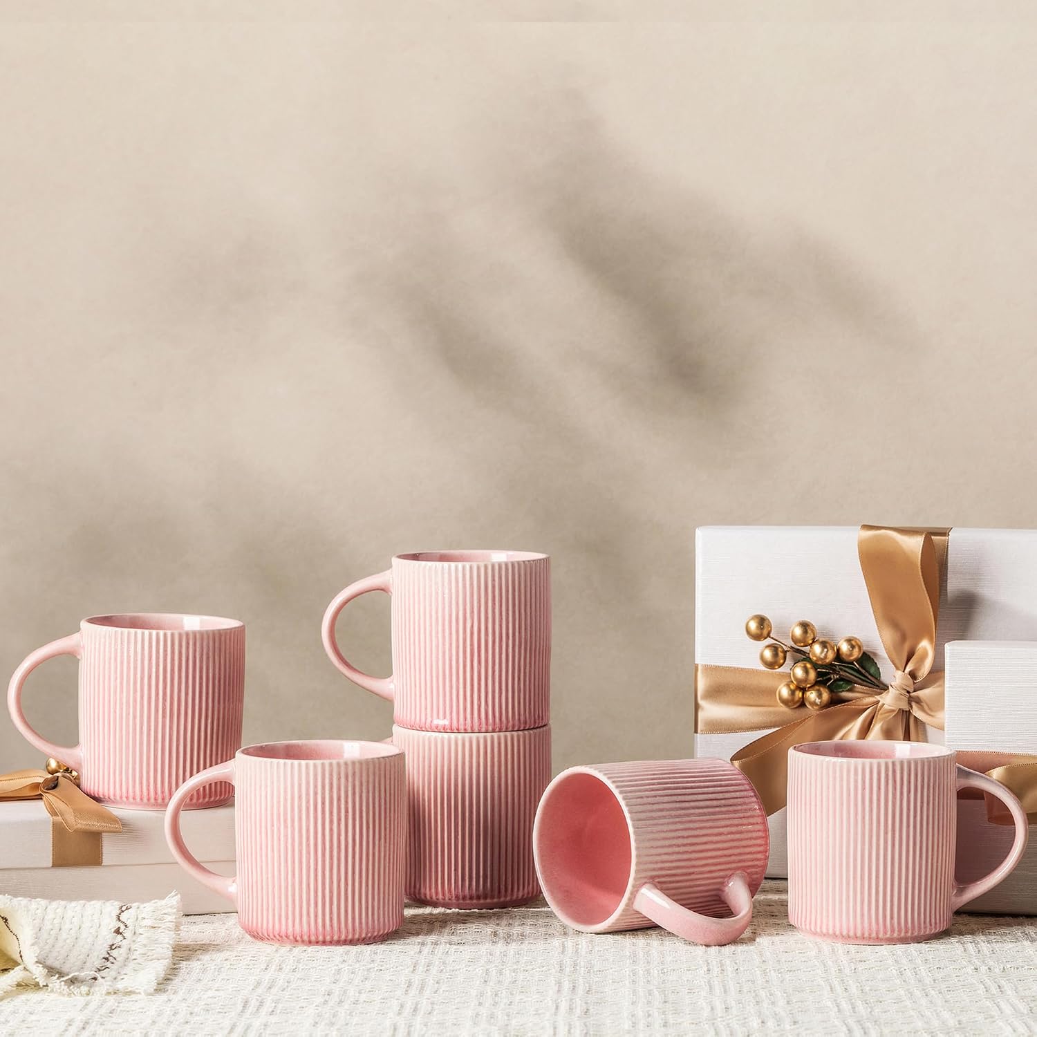 GBhome 12 oz Stoneware Coffee Mugs Set of 6, Coffee Cups with Handle