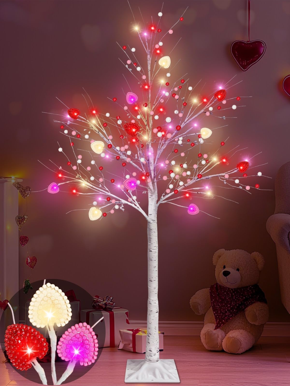 Amazon.com: Ruidazon 4 FT Lighted Tree with Heart Berry Ornaments 48 ...