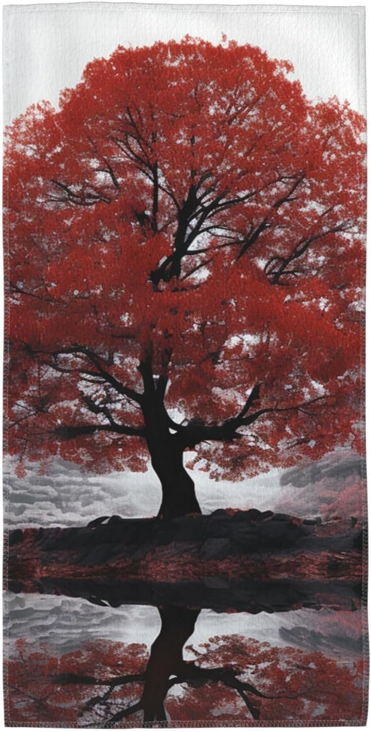 Hand Towels for Bathroom, Soft Absorbent Bath Towels Decorative Guest Towel Microfiber Face Towel Red Tree Kitchen Dish Towels for Home Hotel Gym Spa Yoga 12″X24″