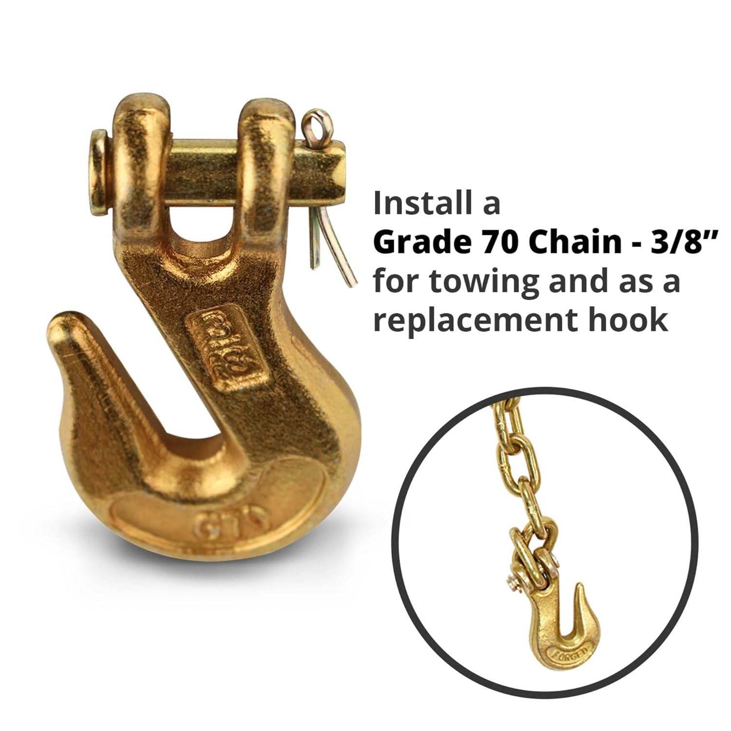 DC Cargo G70 3/8 Chain Hook (Pack of 10) – Heavy Duty Clevis Grab Hook for 3/8 Inch Grade 70 Chain - for Trailer Truck Transport - 6,600 lbs