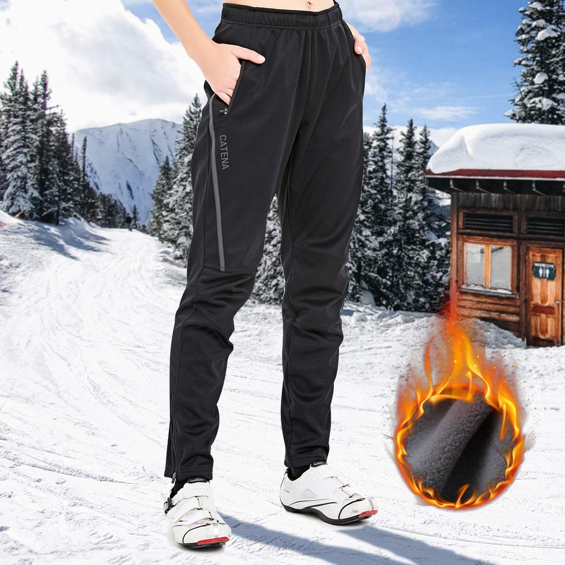 CATENA Pantalones de Ciclismo de Invierno para Mujer Pantalones Impermeables a Prueba de Viento para Deportes al Aire Libre Pantalones Largos térmicos de Lana térmica
