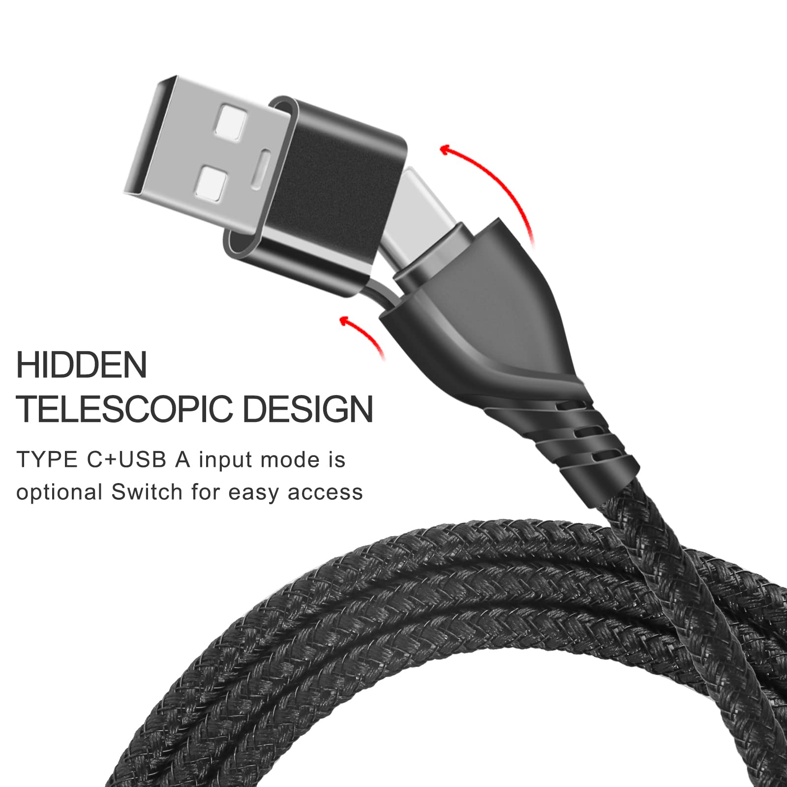 Multi USB A/C Cavo di Ricarica, [1.2m] 5 in 1 Multiplo Cavetto con Cavo USB C/Micro USB interfaccia Cavo di Ricarica per Samsung/Huawei/Xiaomi/Google Pixel/LG/Tablets