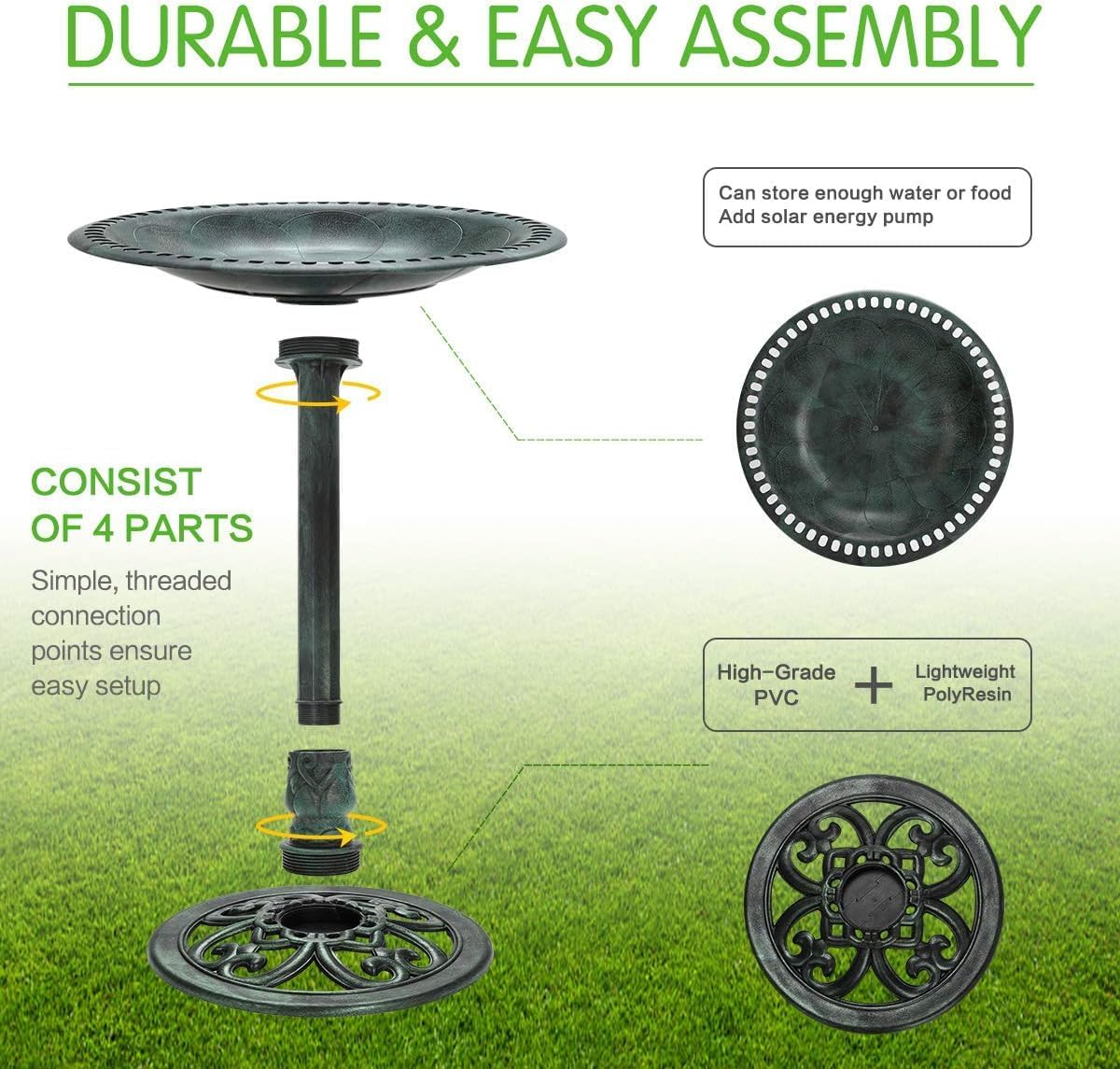 KKY 28 Inch Bird Bath Outdoor Garden Resin Lightweight Retro Courtyard Art Green Color - Image 8