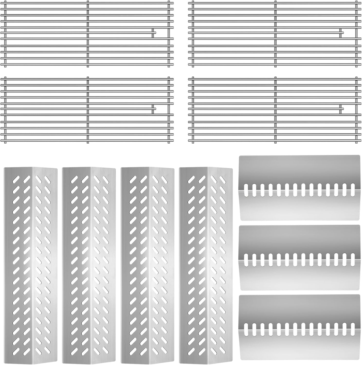 4pcs 16631 Flame Tamer Flavor bar & 3pcs 16520 Heat Plate Shield with 4pcs 16517 Cooking Grates for Bull Grill Replacement Parts, Fits for Blaze Lion, Cal Flame 4 Burner Gas Grills
