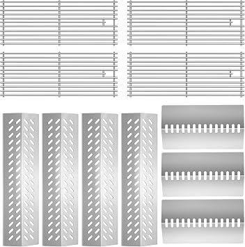 4pcs 16631 Flame Tamer Flavor bar & 3pcs 16520 Heat Plate Shield with 4pcs 16517 Cooking Grates for Bull Grill Replacement Parts, Fits for Blaze Lion, Cal Flame 4 Burner Gas Grills