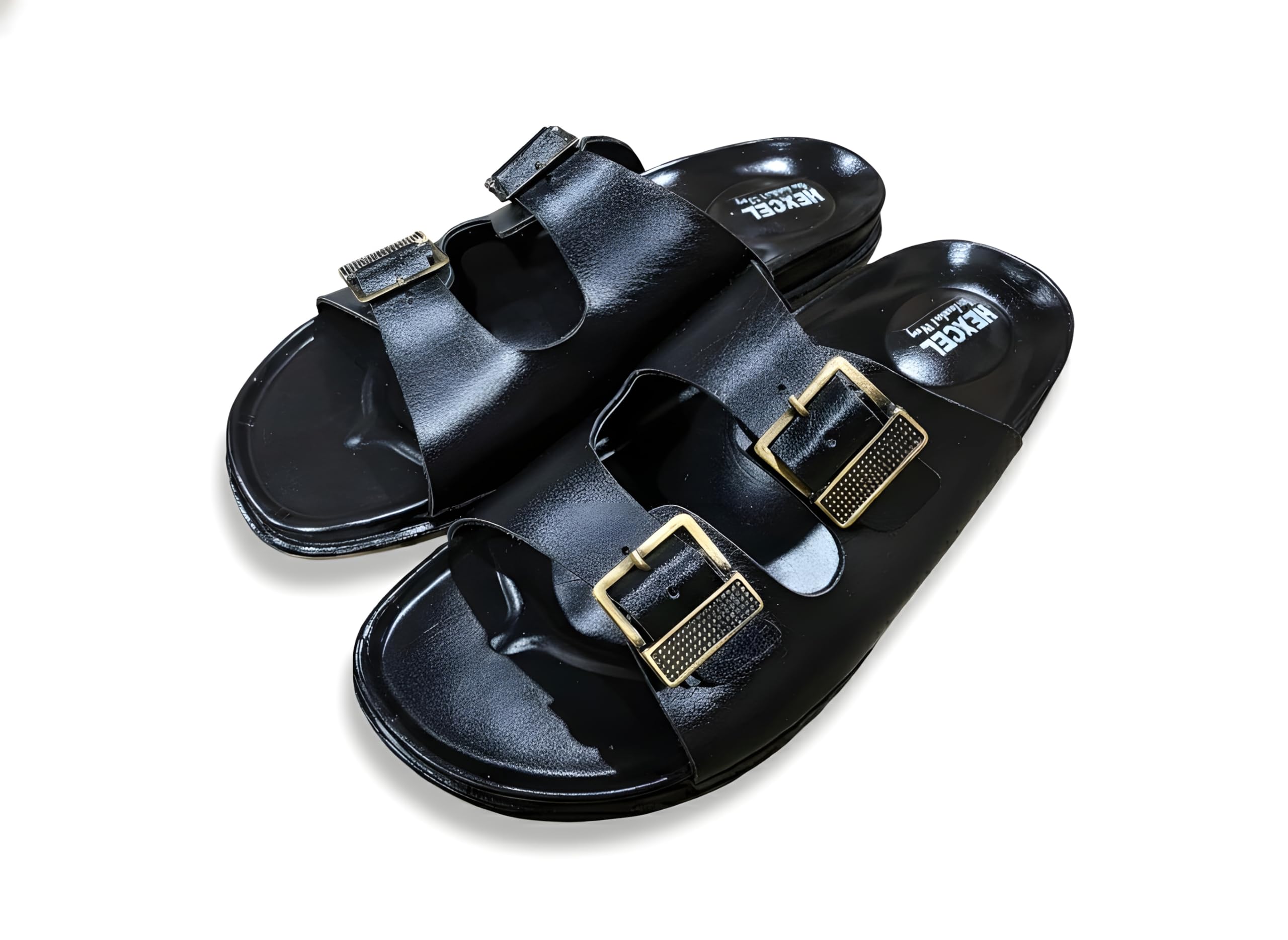 Men’s Double Buckle Slider Slippers, Synthetic Upper, Cushioned Sole, Casual Comfort Footwear-image-34