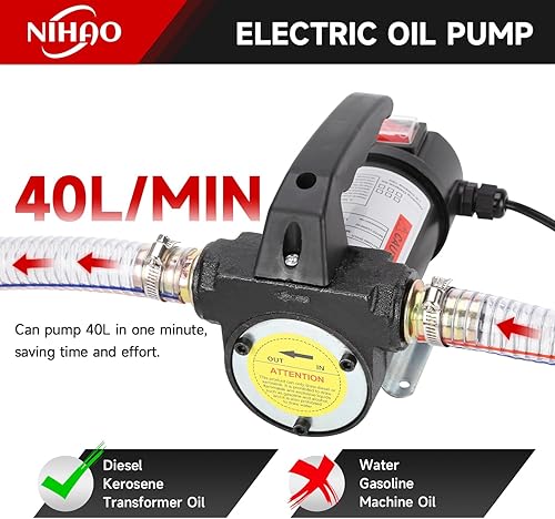 Miniatura 3 de NIHAO Kit de bomba de transferencia de combustible diésel de 12 V, bomba de transferencia autocebante eléctrica con boquilla de cierre automático y