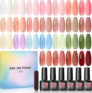 COSCELIA Jelly Gel Polish Set 25pc Brown Fall Colors Translucent Ice Jelly Gel Nail Polish for Women All Seasons Red Green Blue Pink Nail Manicure Kit Salon DIY at Home Gifts for Women