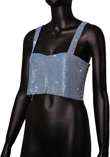 Miniatura 3 de Camiseta sin mangas sexy con diamantes de imitación brillantes para mujer, camiseta sin mangas, joyería corporal para club, festival, baile