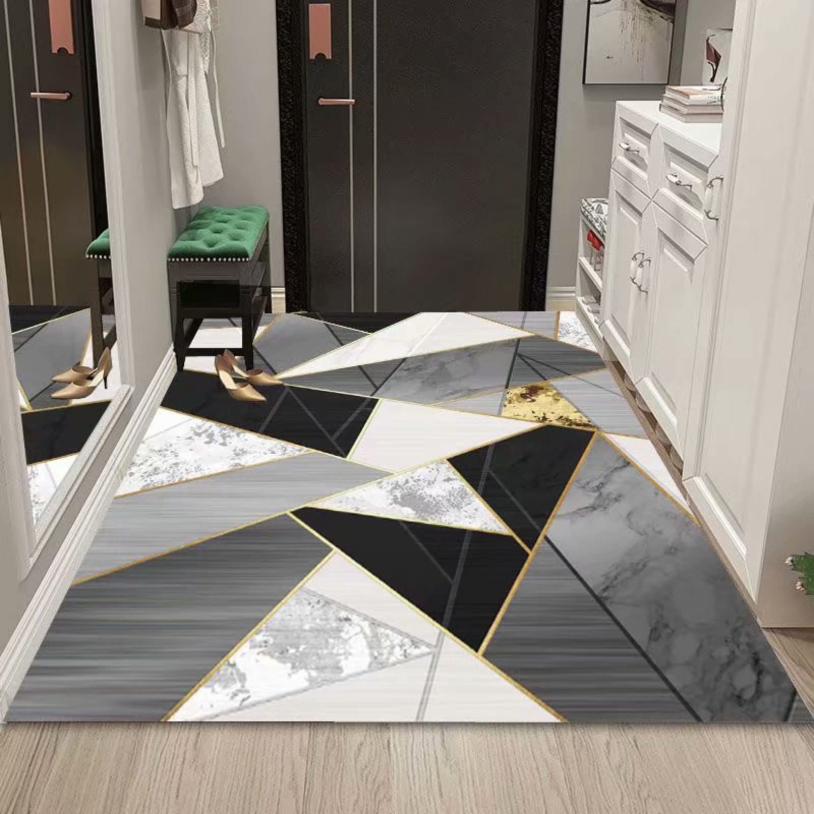 Tapis contemporain 160 x 280 cm tapis de grande surface noir et blanc