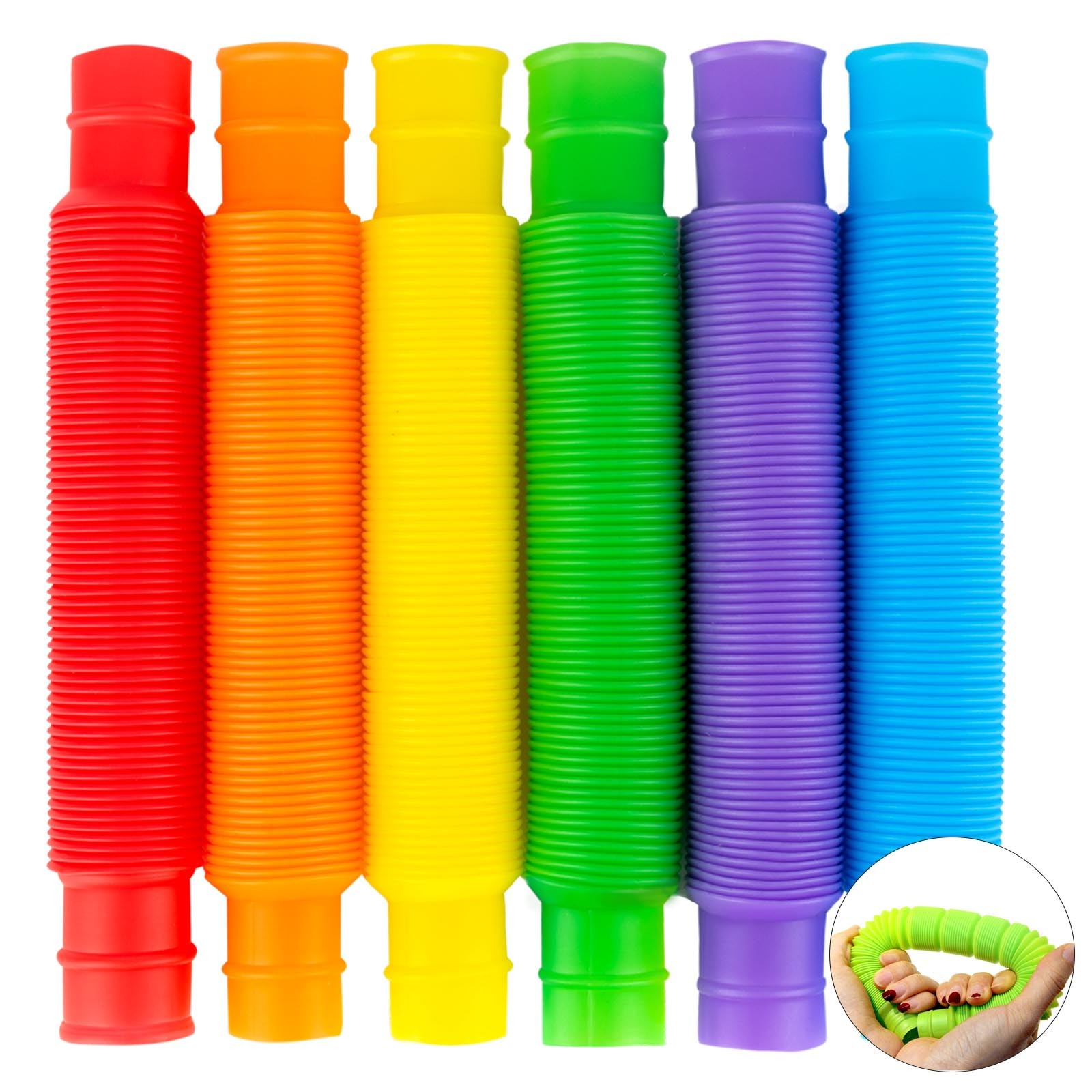 12PCS Mini Pop Tube, DIY Sensory Color Stretch Tube, Children's Decompression Stretch Tube Toy, Suitable for Children with Autism, Children, and Adults to Reduce Anxiety