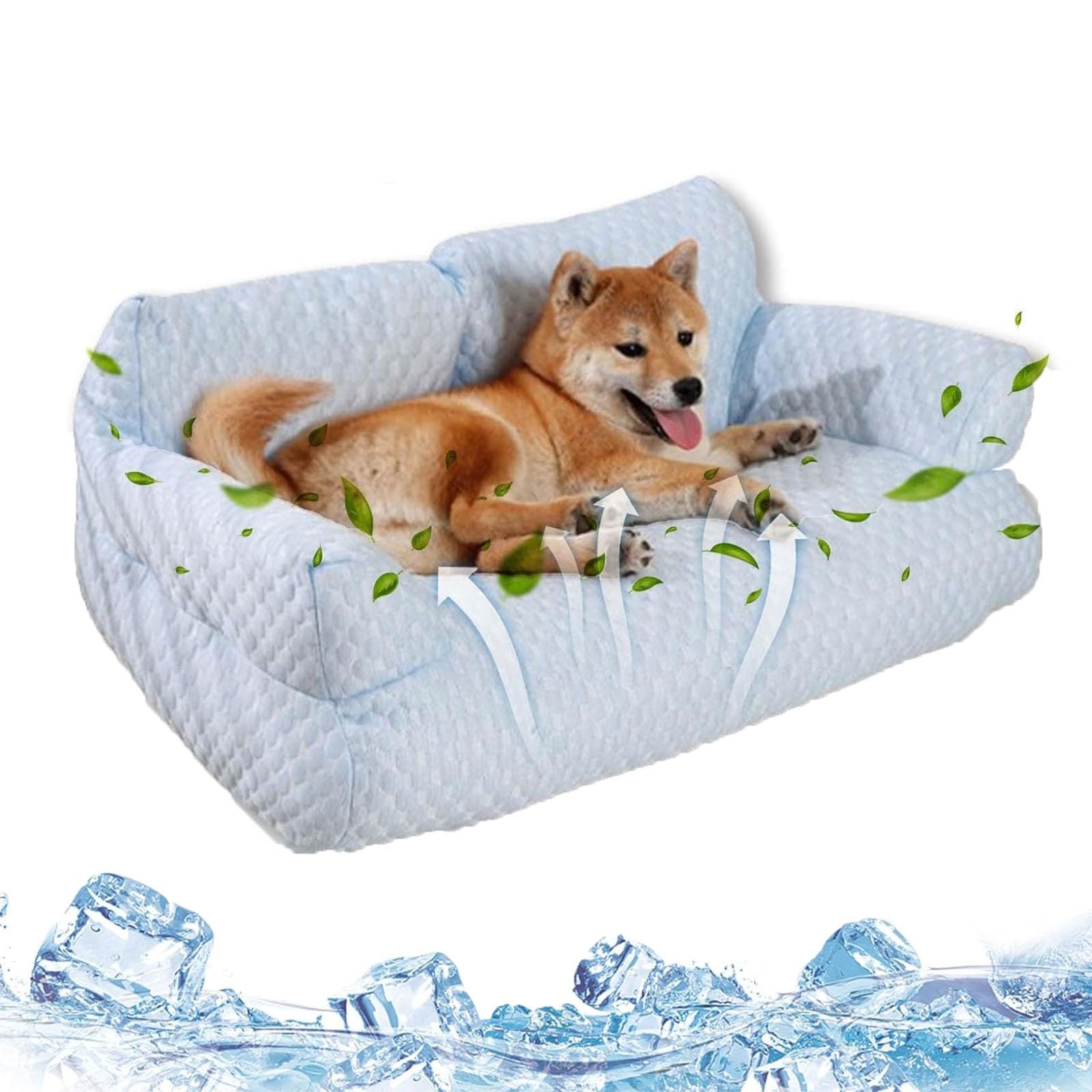 Lit rafraîchissant bleu XXL pour grand chien, canapé d'été lavable
