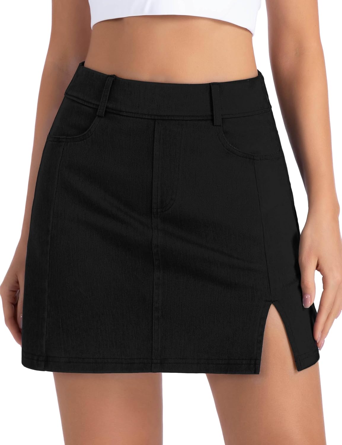 THE GYM PEOPLE Women's Stretchy Jean Skorts Slim Fit Side Split Casual Denim Skirts with Pockets