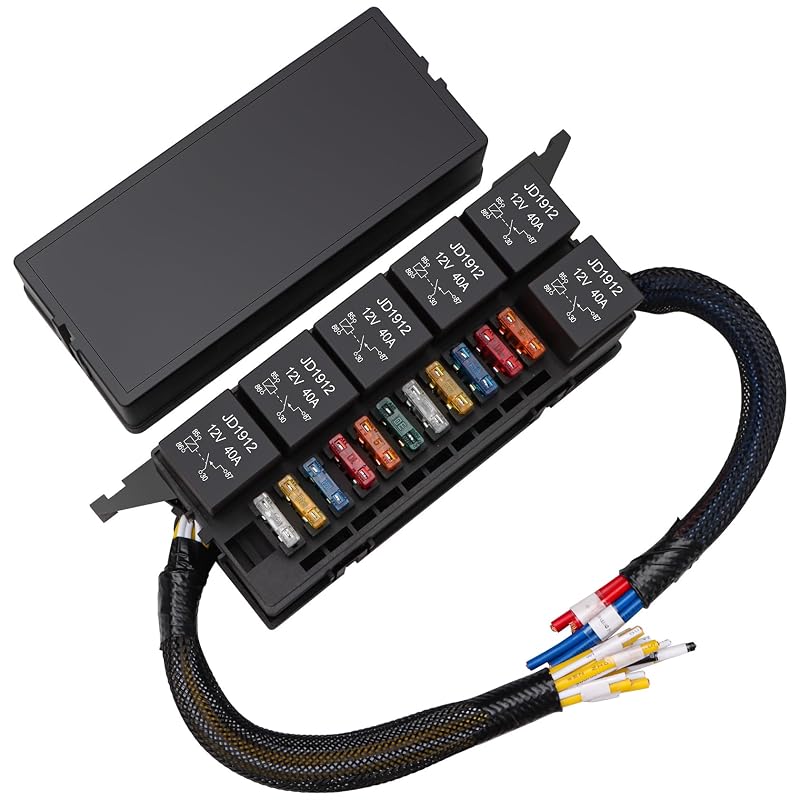 Caixa de Relés e Fusíveis 12 V Weasch Pré-Cabeada com 6 Relés JD1912 de 40 A e 11 Fusíveis ATC/ATO