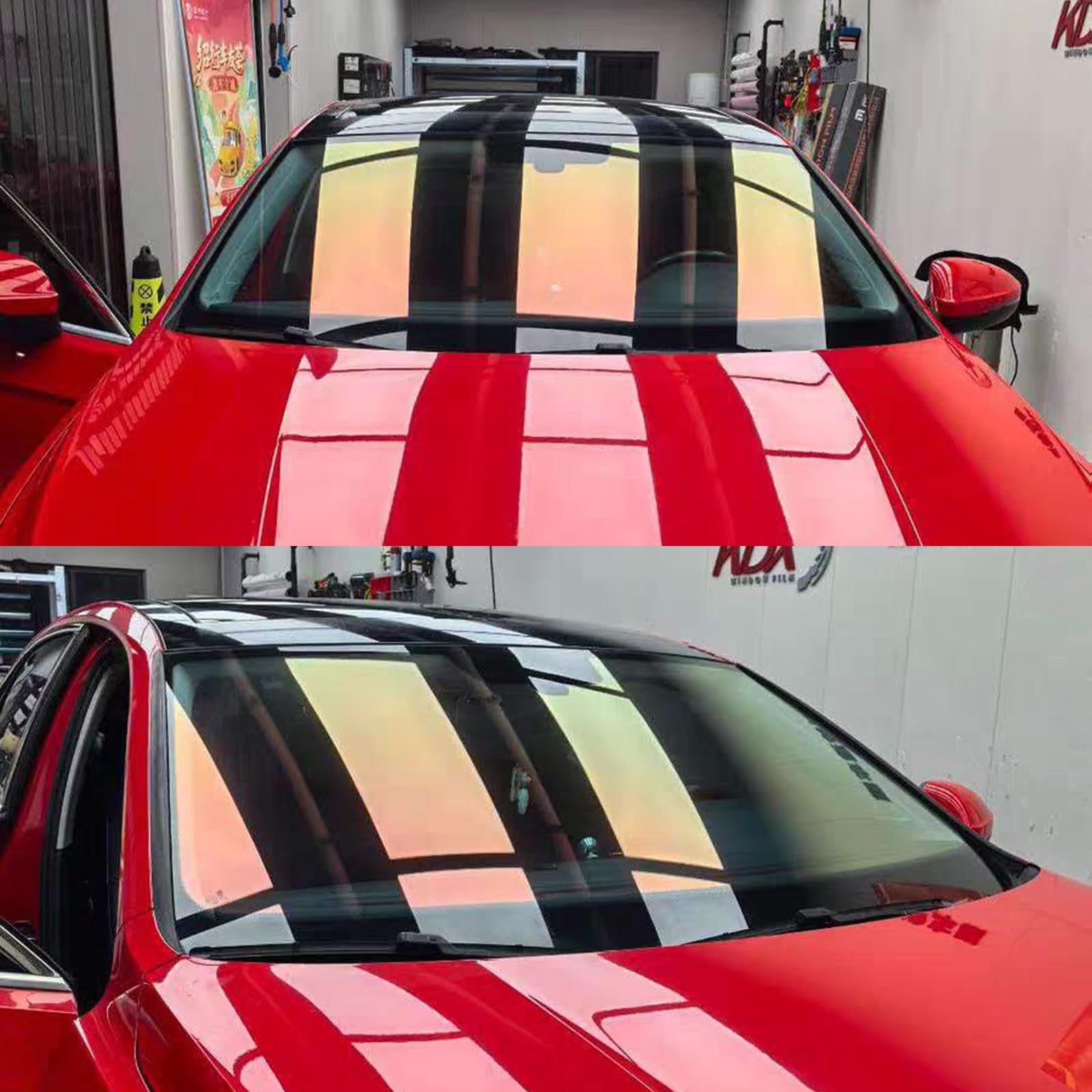 81% VLT Scheiben Tönung Folie Auto – 100 x 300 cm – Chamäleon-Sonnenschutzfolie für die Windschutzscheibe – Tönungsfolie Fenster – Farbwechsel zu Rot