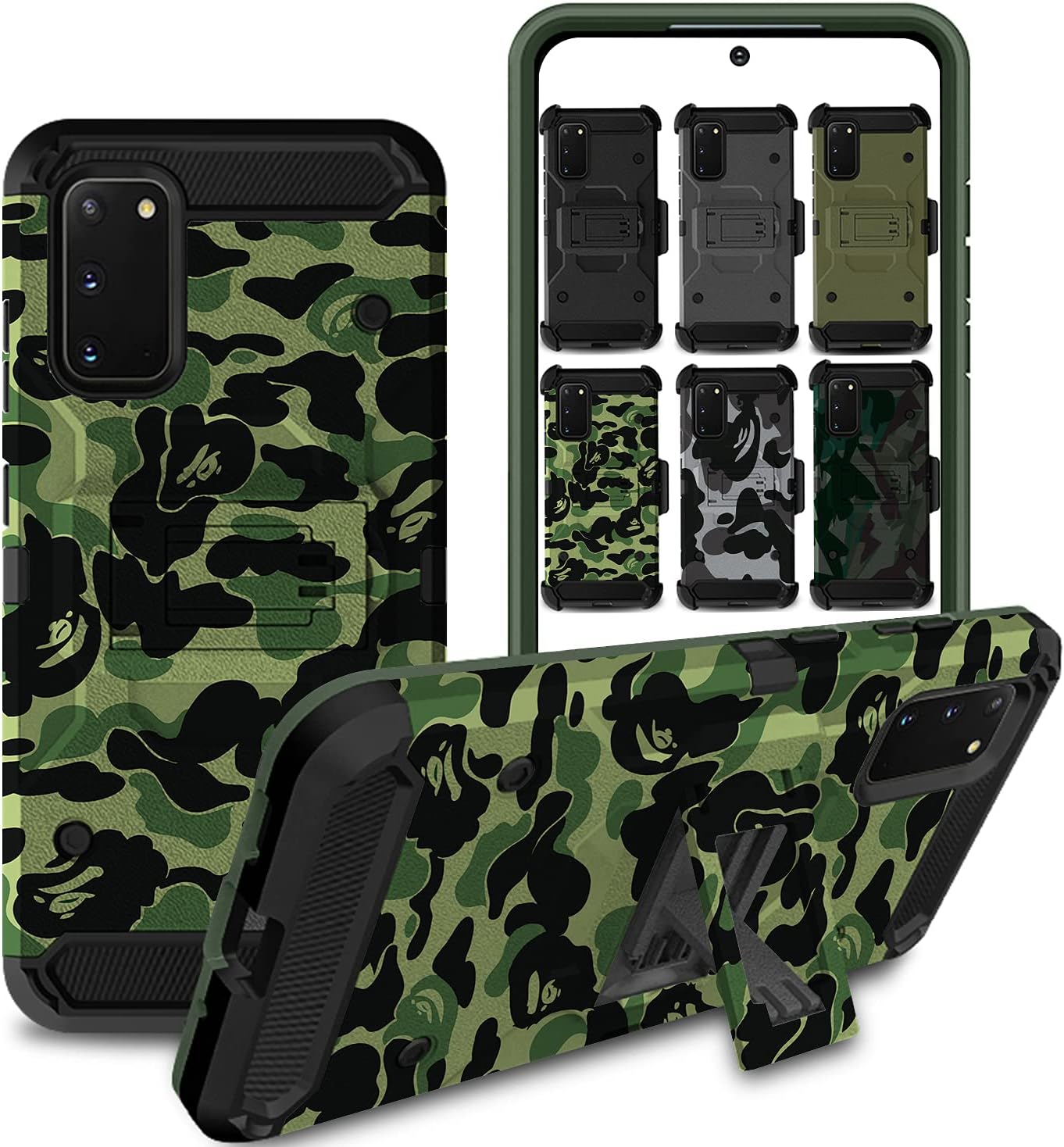 DuraSafe Cases for Samsung Galaxy S20 6.2" 2020 SM-G980 SM-G980F SM-G980F/DS Military Printed Rugged Heavy Duty Case with Kickstand - Military Moss(Without Holster)