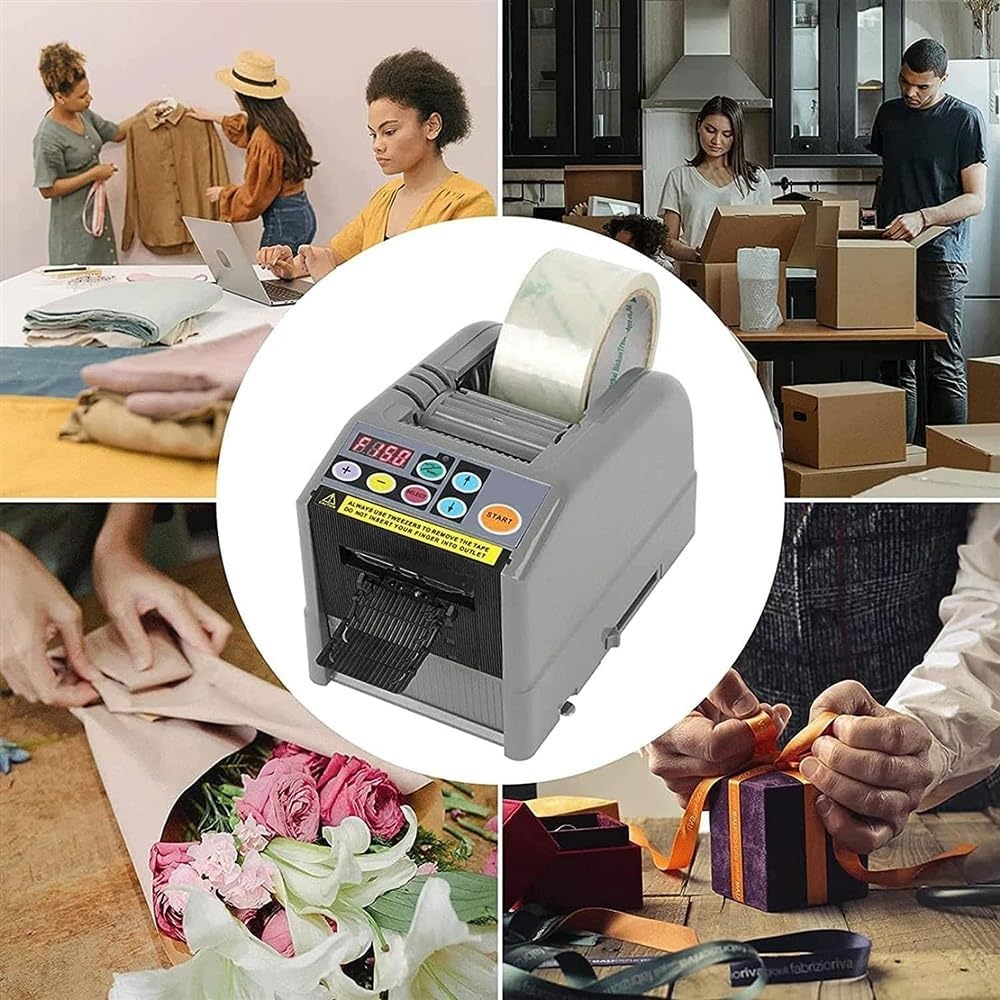 Electric Tape Cutter Auto Tape Cutting Machine, Automatic Tape Dispenser, 6 Preset Length,5-999mm Cutting Length,6-60mm Tape Width, Auto & Manual Modes, Office Warehouse Package Packing