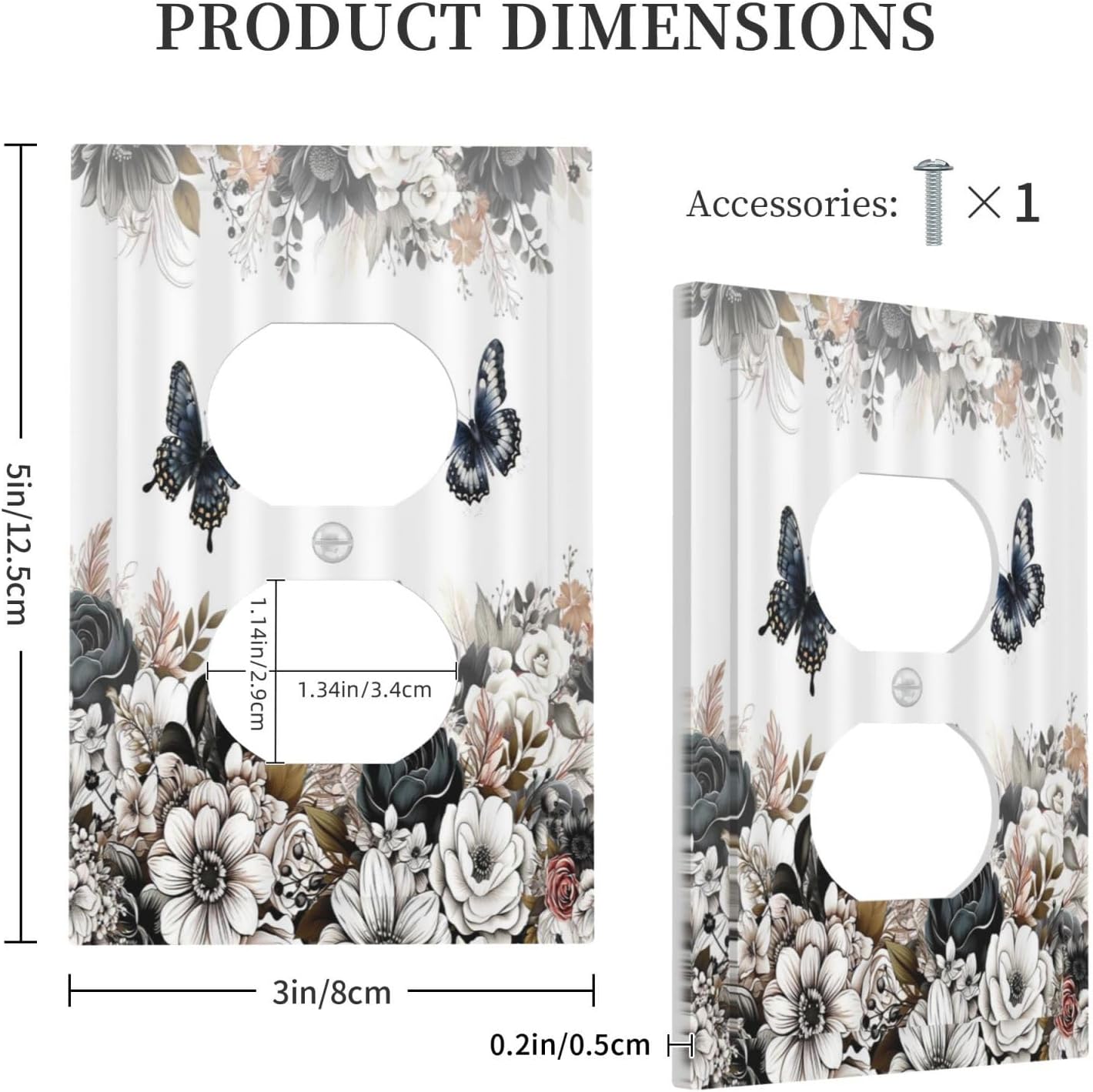 Decorative Outlet Covers Rustic Black White Floral Boho Dark Butterfly Unique 1 Gang Wall Plate Receptacle Duplex Light Switch Cover Plate Single Dual Plug Covers Electrical Switchplate image 5