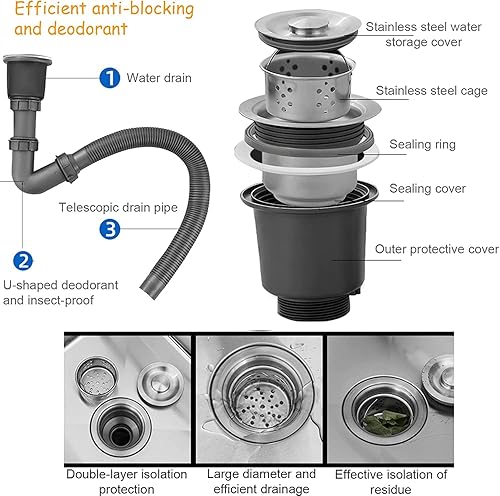 Miniatura 7 de Fregadero de restaurante comercial, fregadero de cocina utilitario, con grifo y estantes de almacenamiento dobles de acero inoxidable, fregadero de